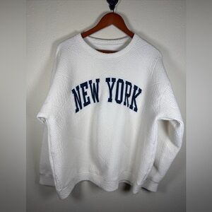 New York Popular Cream Textured Crew Neck Sweatshirt XL Blue Preppy